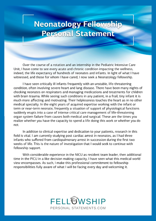 Neonatology Fellowship Personal Statement Neonatology Fellowship Personal Statement