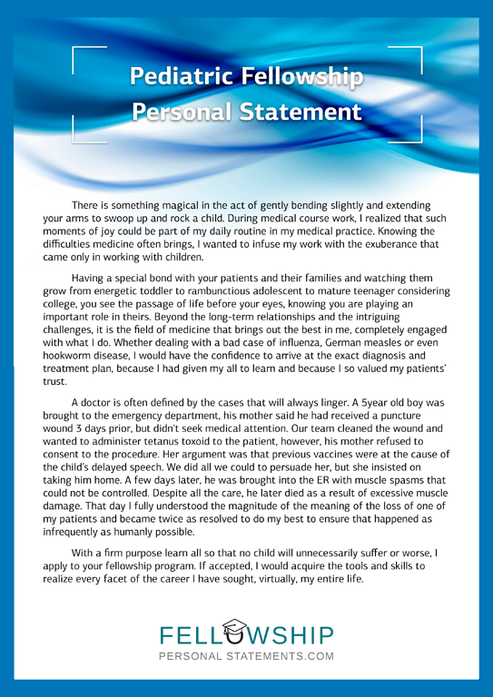 Pediatric Fellowship Personal Statement Pediatric Fellowship Personal Statement